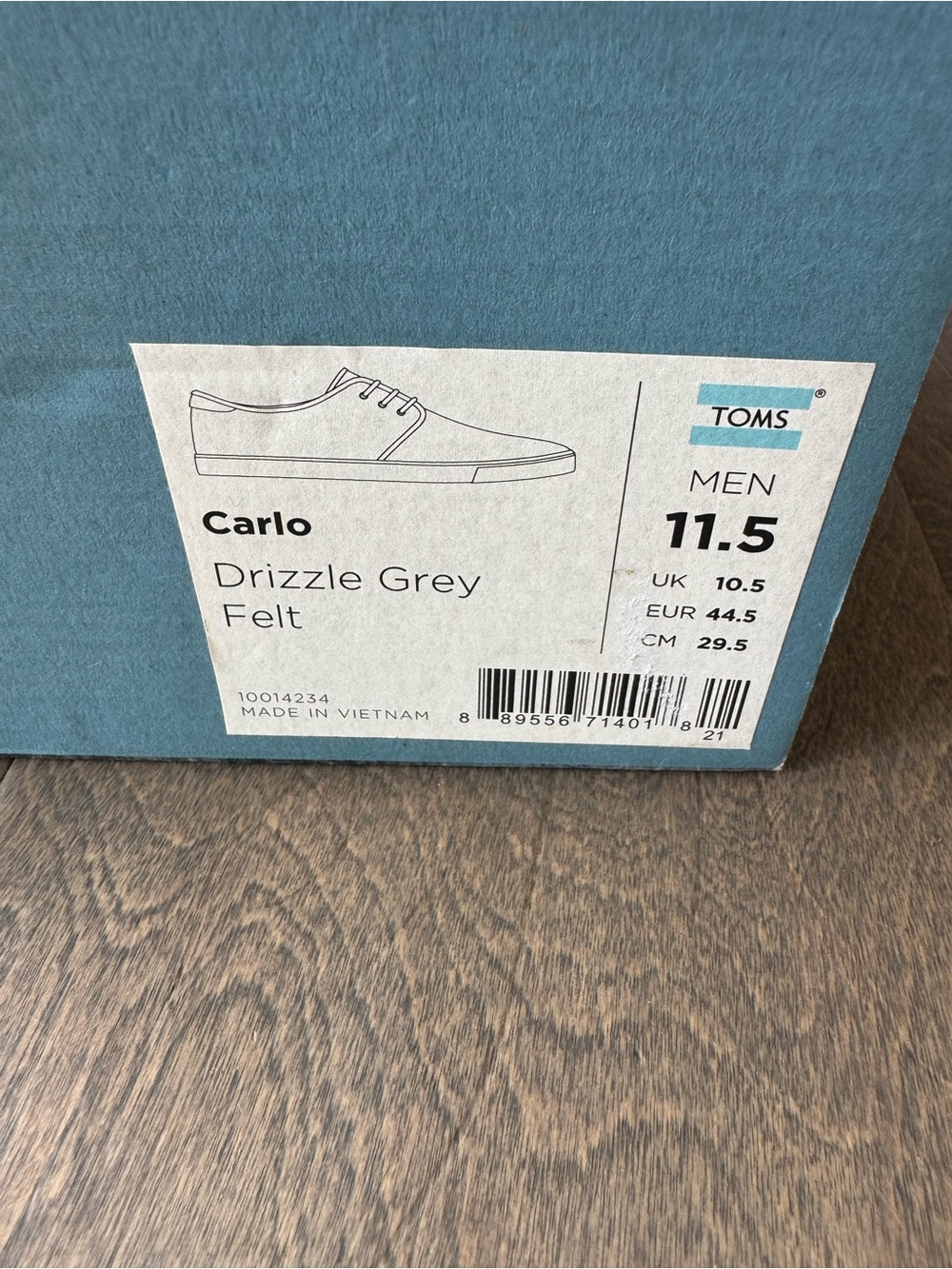 TOMS Carlo Menโs Drizzle Grey Felt Sneakers